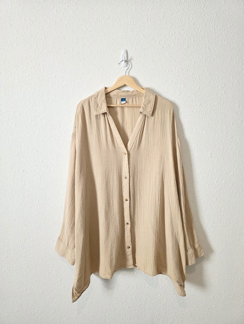 Neutral Cotton Gauze Button Up Shirt 3X